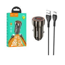 Hoco Car Charger  Z46 Blue Shield 18w QC3.0 With Micro Cable 1m Metallic Gray Hoco Car Charger  Z46 Blue Shield 18w QC3.0 With Micro Cable 1m Metallic Gray